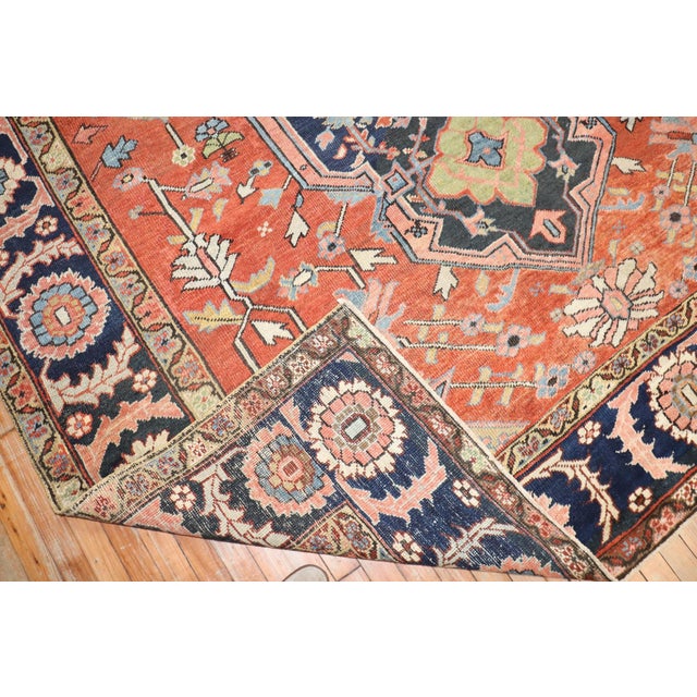 Orange Antique Signed Heriz Large Scale Rug - 8'3" x 10'10" For Sale - Image 8 of 12
