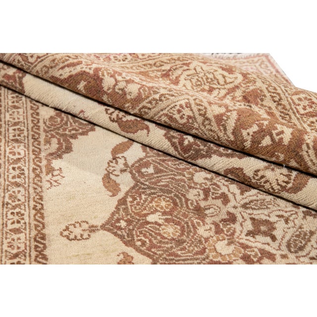 Antique Tabriz Handmade Tan Floral Scatter Wool Rug For Sale - Image 10 of 11