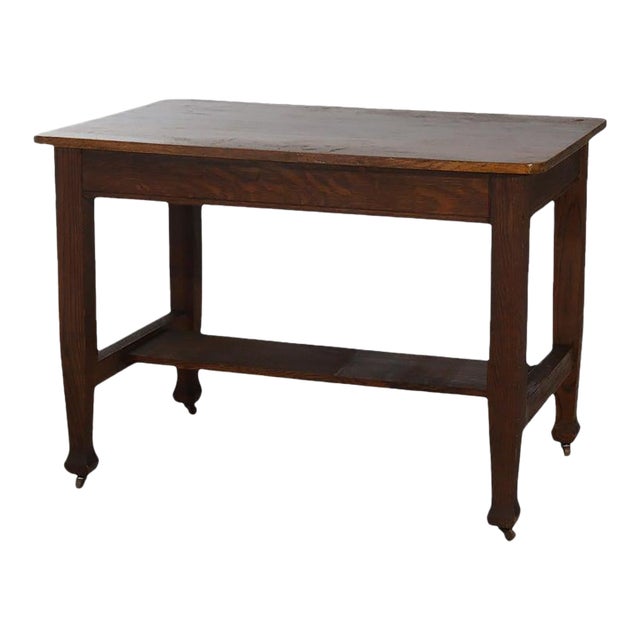 Antique Roycroft Inspired Mission Oak Single Drawer Desk C1920 For Sale