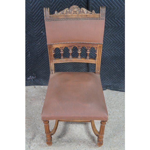 Antique French Henry II Gothic Revival Oak Nailhead Dining Side Desk Chair For Sale - Image 12 of 12
