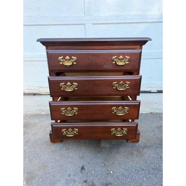 Late 20th Century Pair of American Drew Chippendale Style Cherry Bedside Chest Nightstands For Sale - Image 12 of 17