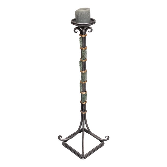 Wrought Iron Candleholder with Beads, Denmark, 1970s For Sale