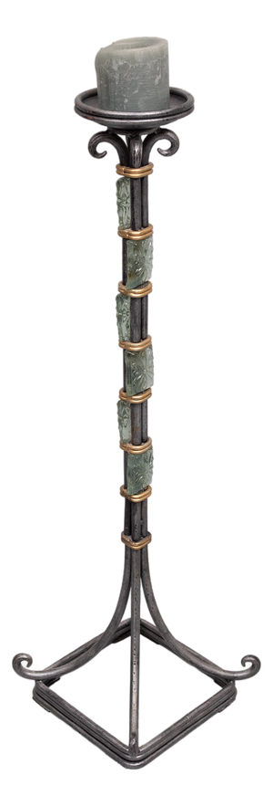 Wrought Iron Candleholder with Beads, Denmark, 1970s