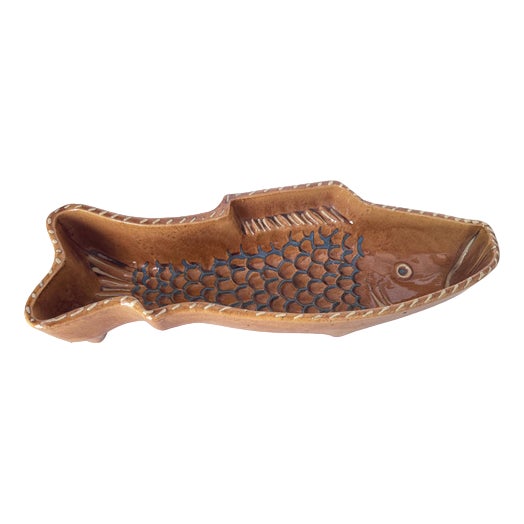 Large Brown Ceramic Vide Poche in a Fish Form, Italy, 1960s For Sale