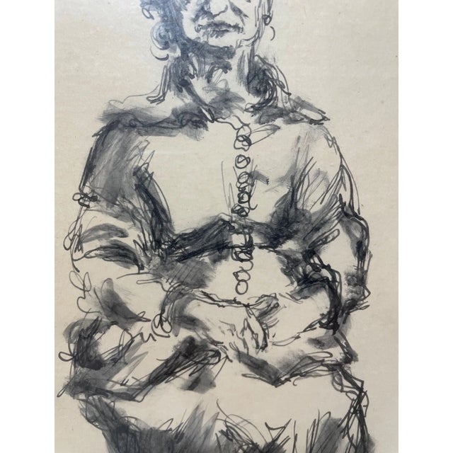 Black Two Original 60' Signed Chaim Gross Original Ink Drawing Elder Lady Art For Sale - Image 8 of 15