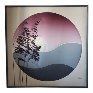 1970s Abstract Painted Fabric Landscape With Moon in Background by Tamarack