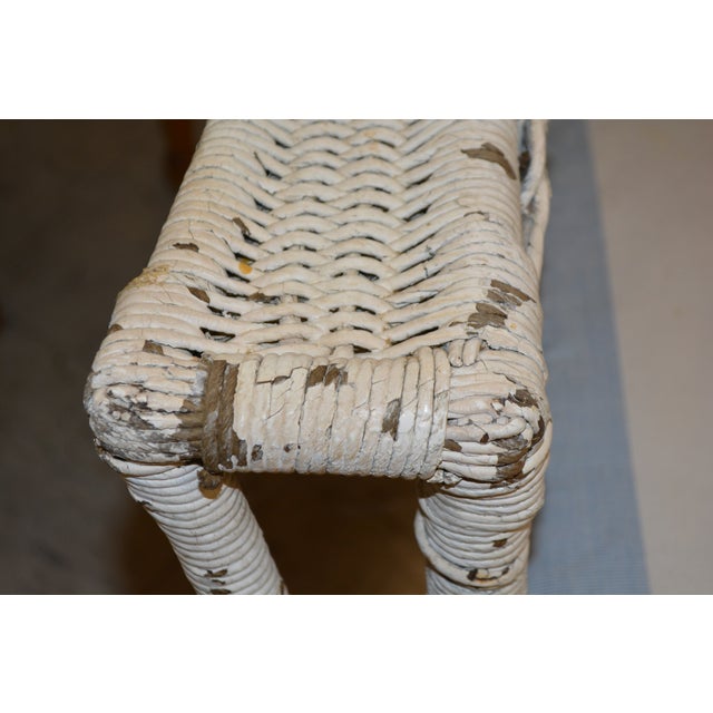 Vintage White Wicker Wing Back Arm Chair W/ Blue Cushions & Coil Sprung Seat For Sale - Image 14 of 18