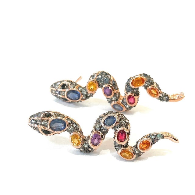 Not Yet Made - Made To Order Bochic “Orient” Ruby & Multi Sapphire Serpent Earrings Set In 18K Gold & Silver - a pair For Sale - Image 5 of 11