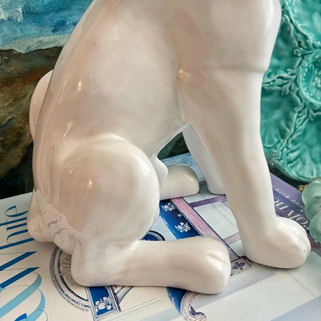 Ceramic Glazed White Ceramic Dog Figurine For Sale - Image 7 of 10