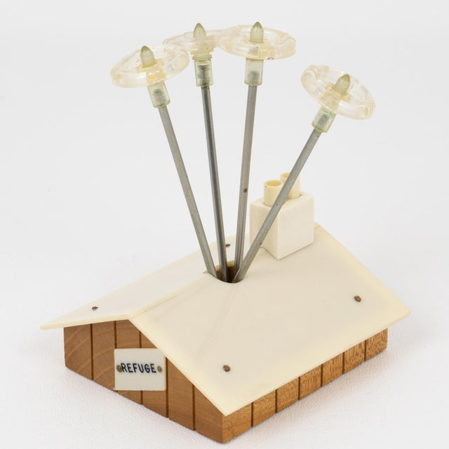 Mid-Century Modern Lucite and Wood Chalet in the Alps Cocktail Picks Set For Sale - Image 4 of 9