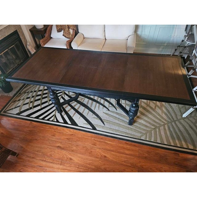 Wood Mid 20th Century Stored 2 Leaf Dining Table 41" X 65" Expands to 102". Seating for 10. For Sale - Image 7 of 8