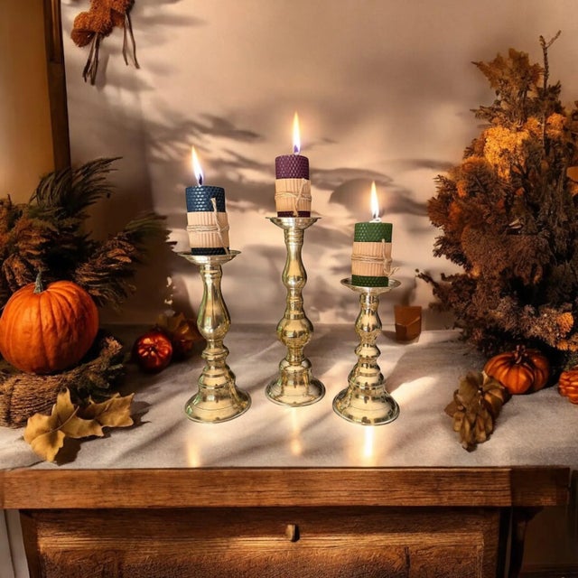 Polished Brass Candlesticks Set of 3 For Sale - Image 11 of 12