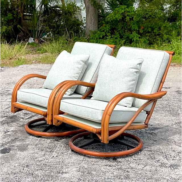 Mid20th Century Vintage Coastal Bent Rattan Swivel Chairs a Pair Chairish