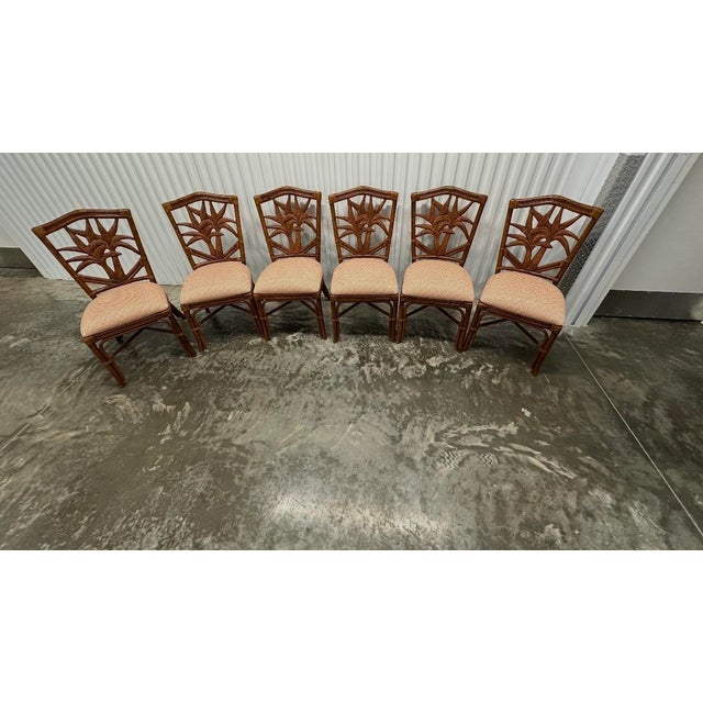Wood Vintage Tropical Style Bamboo & Wicker Chairs - Set of 6 For Sale - Image 7 of 7