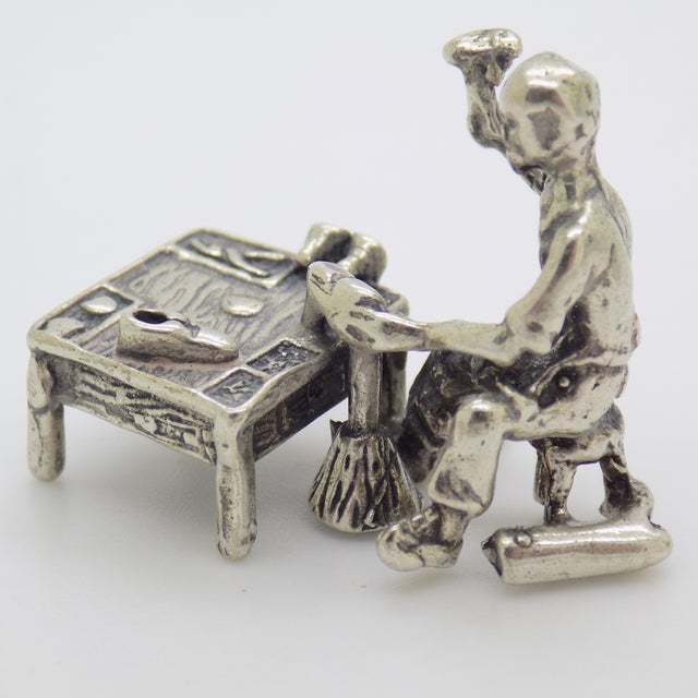 Metal Vintage Italian Handmade Genuine Silver Shoemaker at Work Figurine Miniature For Sale - Image 7 of 11