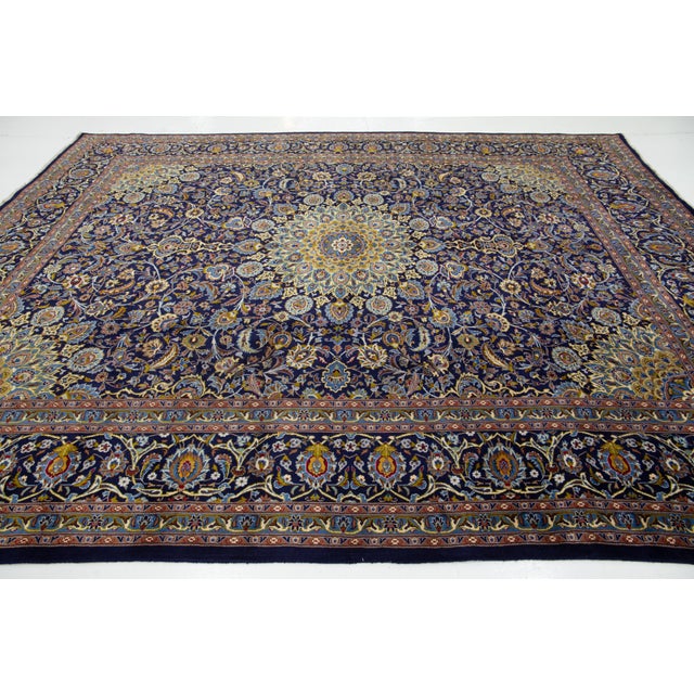 1950s Hand-Knotted Persian Kashan Rug in Blue For Sale - Image 9 of 12