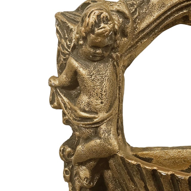 Gold 1978 Italian Gilt Chalkware Putti Wall Pocket, Baroque Revival For Sale - Image 8 of 12