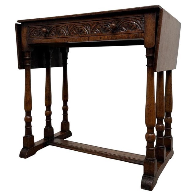 20th Century English Oak Drop-Leaf Side Table For Sale - Image 13 of 15