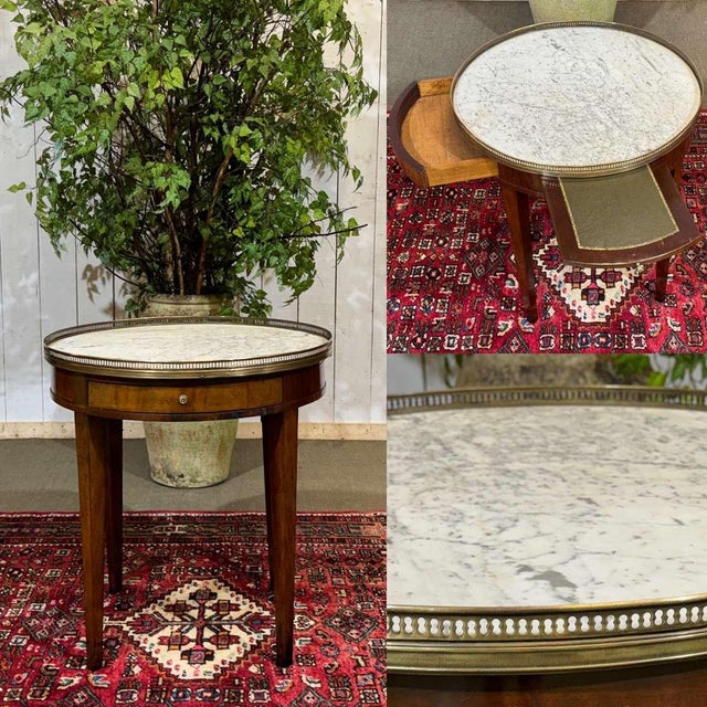 Louis XVI Style Bouillotte Table in Mahogany with White Marble Top, 1930s For Sale - Image 12 of 13