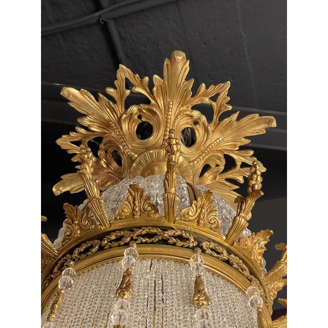 Gold Large Classicist Chandelier in Crystal & Brass For Sale - Image 8 of 18