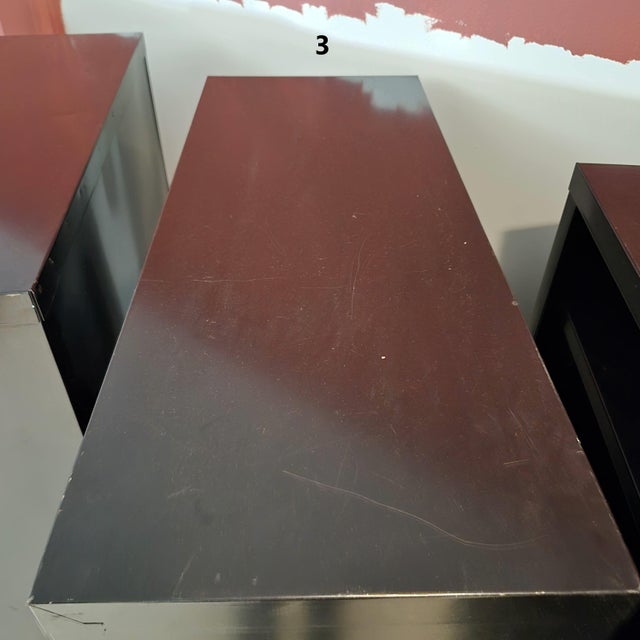 Vintage MCM Industrial Black Steel Tanker Bookcases Book Shelves W/ Adjustable Shelves, Set of 4 For Sale - Image 13 of 18