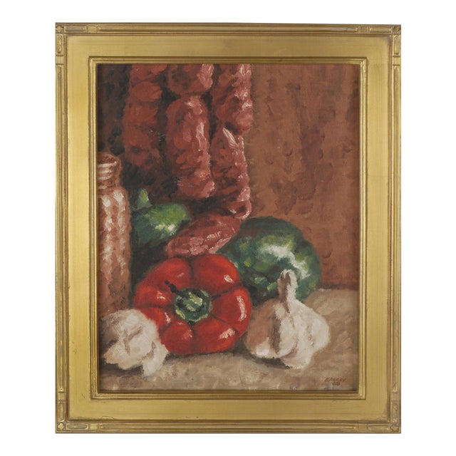 Mid-Century "Marinara Sauce" Italian Sausage, Peppers & Garlic Still Life For Sale
