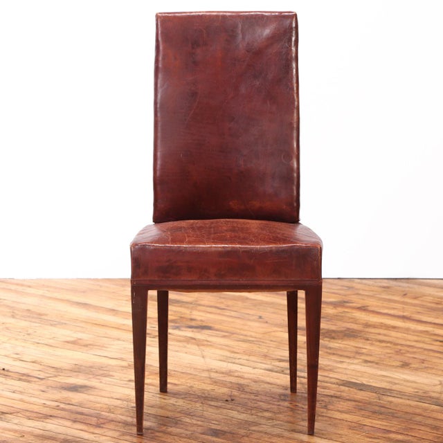 Jean-Michel Frank Set of 6 French Wood and Leather Dining Chairs in the Manner of Jean-Michel Frank, C. 1940 For Sale - Image 4 of 7