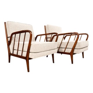 Mid-Century Brazilian Armchairs by Rino Levi, Hardwood & Boucle, 1960s For Sale