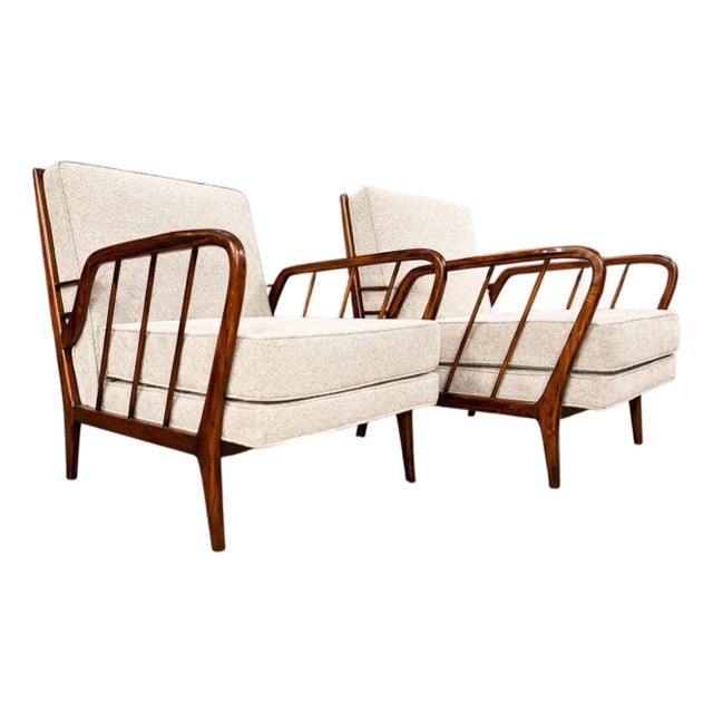 Mid-Century Brazilian Armchairs by Rino Levi, Hardwood & Boucle, 1960s For Sale
