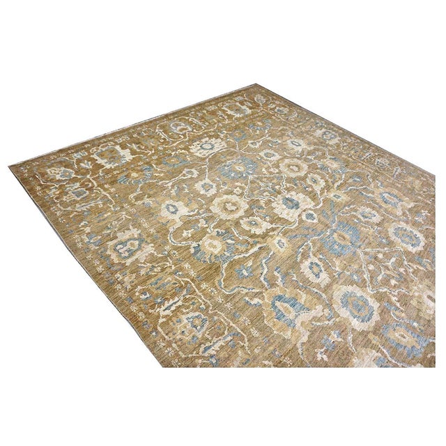 Persian Sultanabad Wool 10 x 20 Taupe, Ivory & Light Blue Handmade Gallery Area Rug #1141324 For Sale - Image 12 of 18