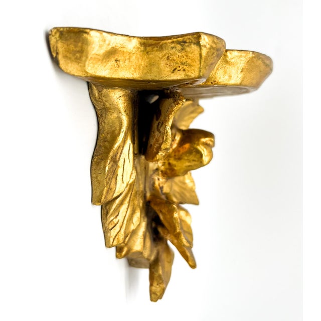 Vintage Italian Giltwood Rose & Leaf Wall Bracket/ Shelf – Mid-20th Century For Sale In Houston - Image 6 of 8