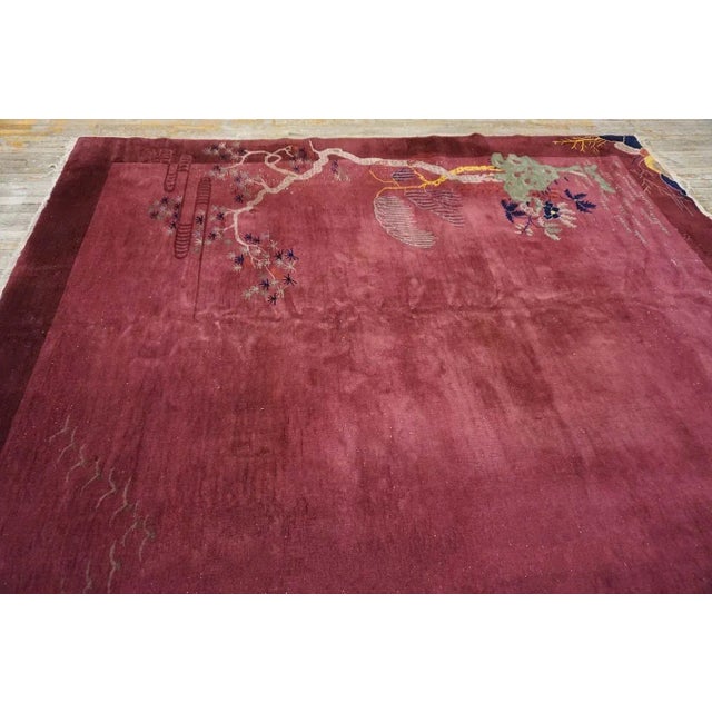 Lovely Red Burgandy Color With Special Chinoiserie Pattern Antique Chinese Art Deco Rug For Sale - Image 9 of 11