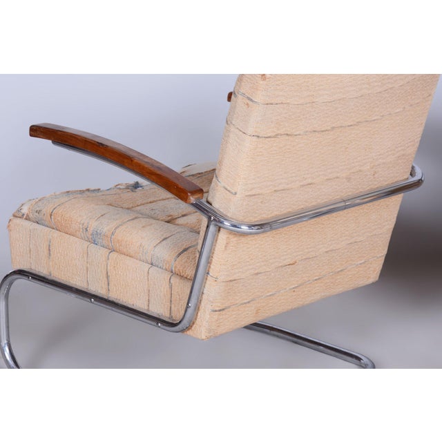 1920s Czech Bauhaus Armchairs and Stool in Beech and Chrome in Steel, 1920s, Set of 3 For Sale - Image 5 of 12