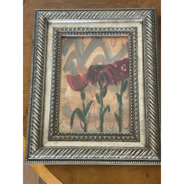 1970s Pair Abstract Modern Floral Small Paintings Framed For Sale In Miami - Image 6 of 7