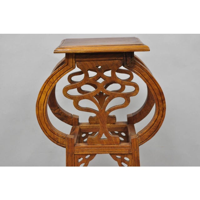 Vintage French Art Nouveau Style Carved Teak Pedestal Plant Stand Side Table For Sale - Image 17 of 18