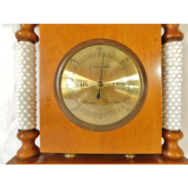 Mid-Century Modern Vintage Mid Century Germany Solid Oak Wood Brass Eagle Finial Hobnail Milk Glass Weather Station Wall Plaque For Sale - Image 3 of 6