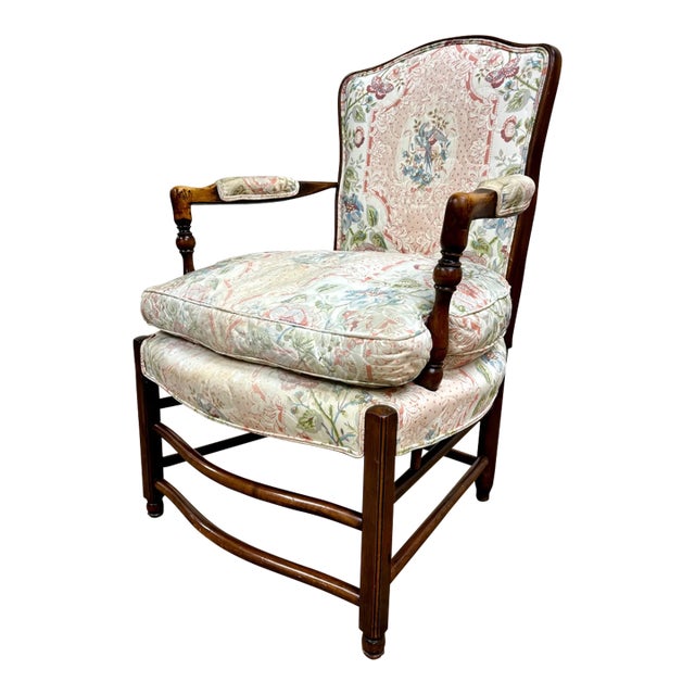 Vintage French Provincial Louis XV Style Armchair Bergere For Sale