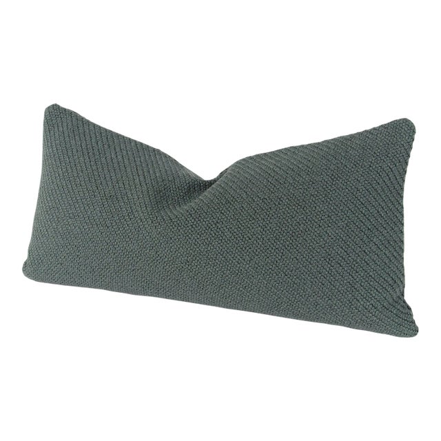 Contemporary Teal Knit Lumbar Pillow For Sale