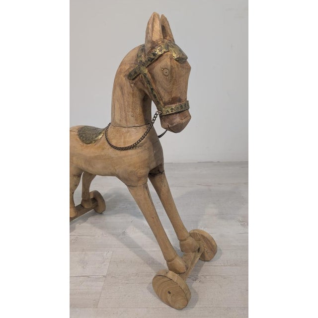 Brown Antique Teak and Brass Trojan Horse, 1890s For Sale - Image 8 of 13