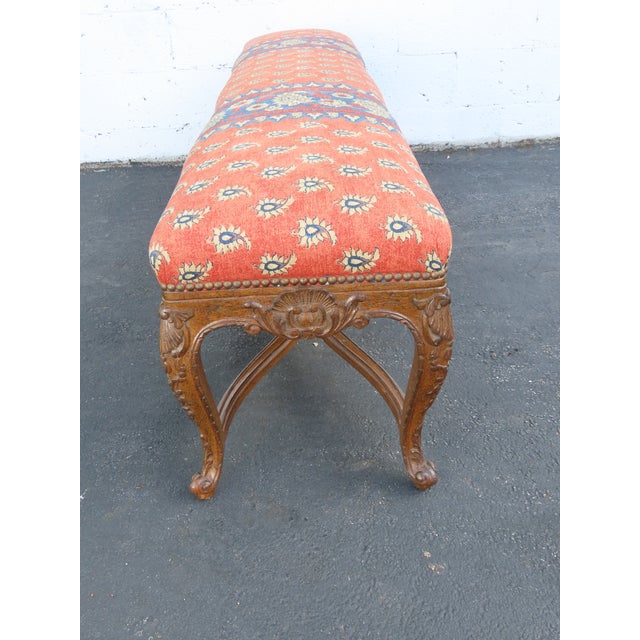French Heavy Carved Extra Long Upholstered Bed End Hallway Bench 6923 For Sale - Image 10 of 18