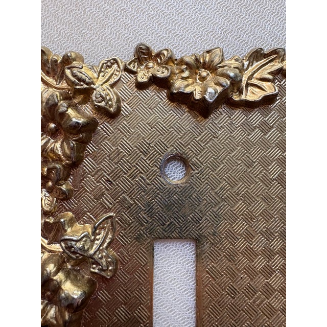 Vintage American Tack 1967 Brass Casted Floral Light Switch Covers, Gold Switch Plate For Sale - Image 9 of 9