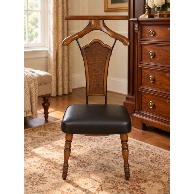 Vintage Babcock-Phillips Gentleman’s Valet Chair With New Black Leather Seat For Sale - Image 9 of 11