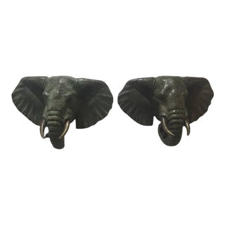Mid-Century Modern Pair of Bronze Elephant Heads For Sale