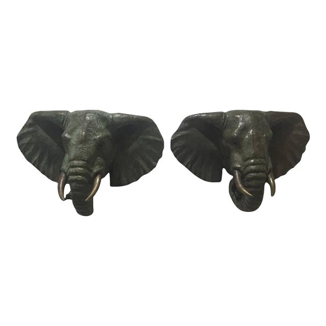 Mid-Century Modern Pair of Bronze Elephant Heads For Sale