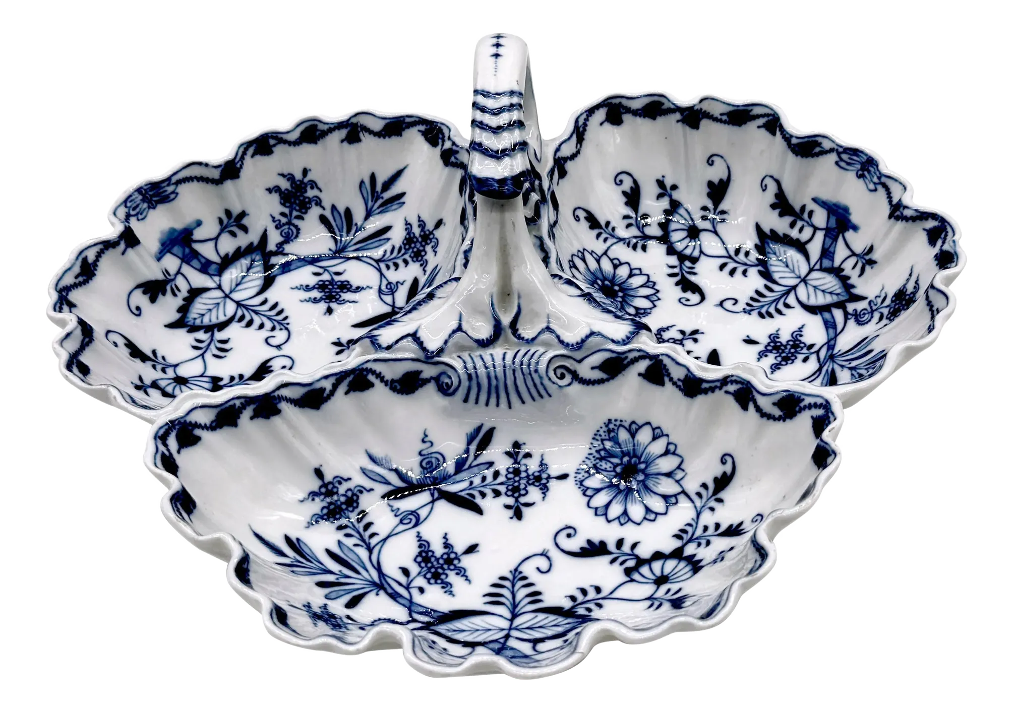 ＜しじみ＞MEISSEN ホワイトボウル ①＆③ ★未使用 19th Century Meissen Blue Onion, Handled Three Section Shell Dish