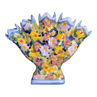 1930s Hand Painted Tulipiere Vase, Made in Portugal For Sale