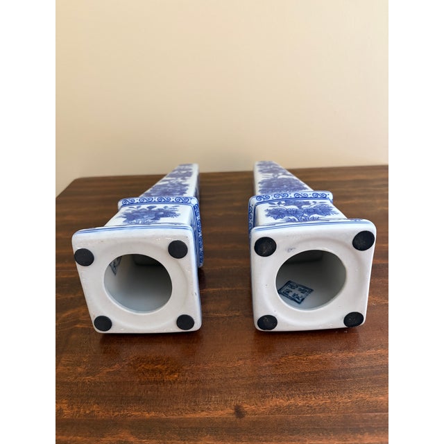 Blue Neoclassical French Country Porcelain Blue and White Obelisks, Pair For Sale - Image 8 of 8