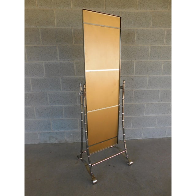 Vintage Chrome Frame Faux Bamboo Cheval Floor Mirror For Sale - Image 4 of 12