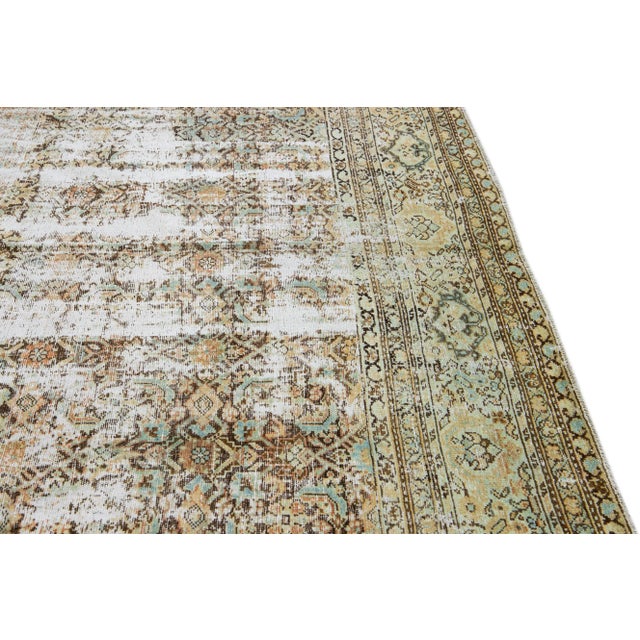Antique Brown Malayer Handmade Allover Motif Shabby Chic Wool Rug For Sale In New York - Image 6 of 11