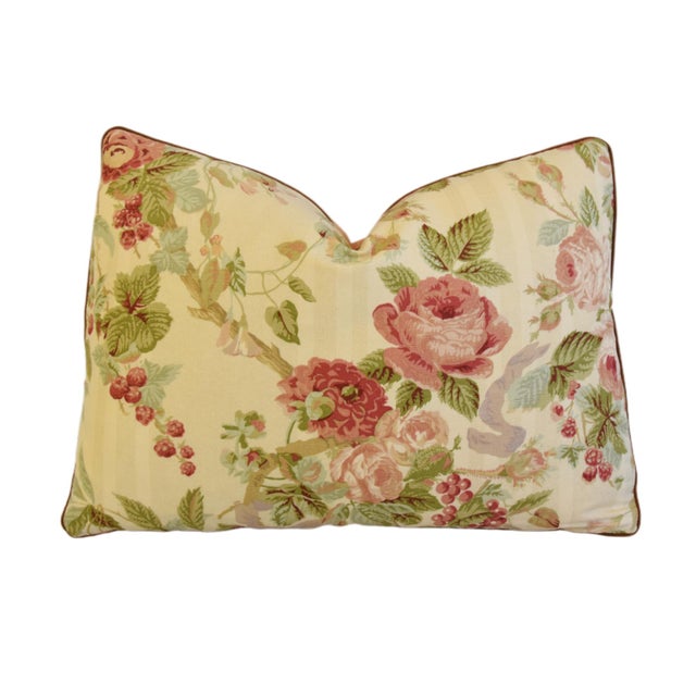 French Country Designer Ramm Fabrics Woodford Floral Rambling Roses Feather/Down Pillow 22" X 16" For Sale - Image 3 of 7